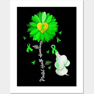 Sunflower Green Ribbon Elephant Posters and Art